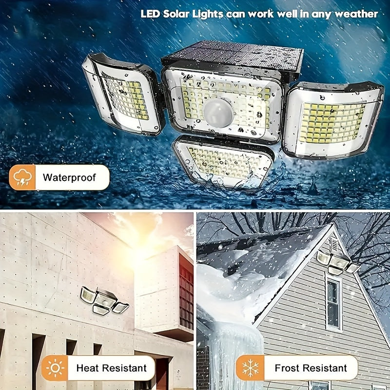 1pcs Solar Outdoor Light, 278LED 3000LM Motion Sensor Light 6500K Solar Light, 4 Heads Security Flood Light, 300° Wide Angle Wall Light With 3 Modes Suitable For Garden Yard Pathway Garage Street Light tableandwalllamps