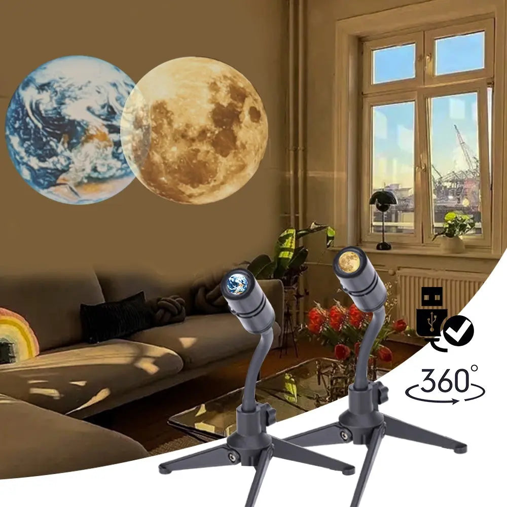 2 In 1 Star Projector Earth And Moon Projection Lamp 360 Rotating Bracket USB Led Night Light For Bedroom Decoration tableandwalllamps