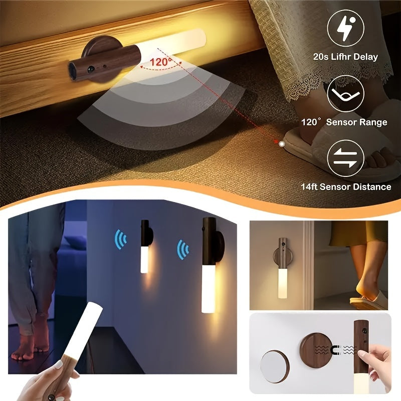 2PCS Rechargeable Motion-activated Night Lights-Charging Wires And Magnetizers-For Energy-Saving LED Lights, Ideal For Bedrooms, Hallways, Stairs, And Bathrooms-Portable, Rechargeable, Magnetized. tableandwalllamps