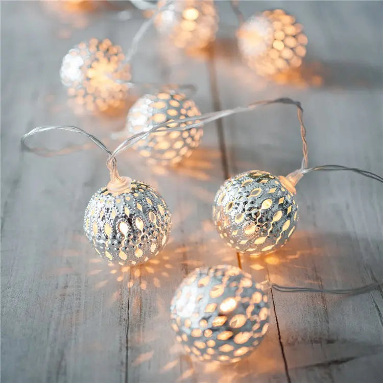 LED Fairy Garland Hollow wrought iron Ball tableandwalllamps