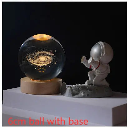 3D Crystal Ball Night Light Solar System Cosmic Theme LED Decoration Light Wooden Base Astronomy Nightlights Birthday Gift tableandwalllamps