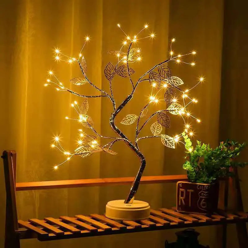 Warm Light Gold Leaf Copper Wire Tree Lamp tableandwalllamps