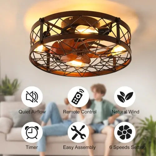 Cage Ceiling Fan With Light, Black, Recessed Ceiling Fan Light, Farmhouse Small Ceiling Fan With Light Fixture, Bedroom Reversible Fan - E26 Bulb Included -Unavailable Platform - Amazon - Temu tableandwalllamps