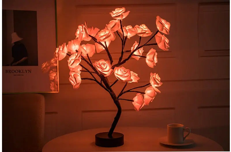 Rose Flower Lamp USB Battery Operated LED Table Lamp Bonsai Tree Night Lights Garland Bedroom Decoration Lights Home Decor tableandwalllamps