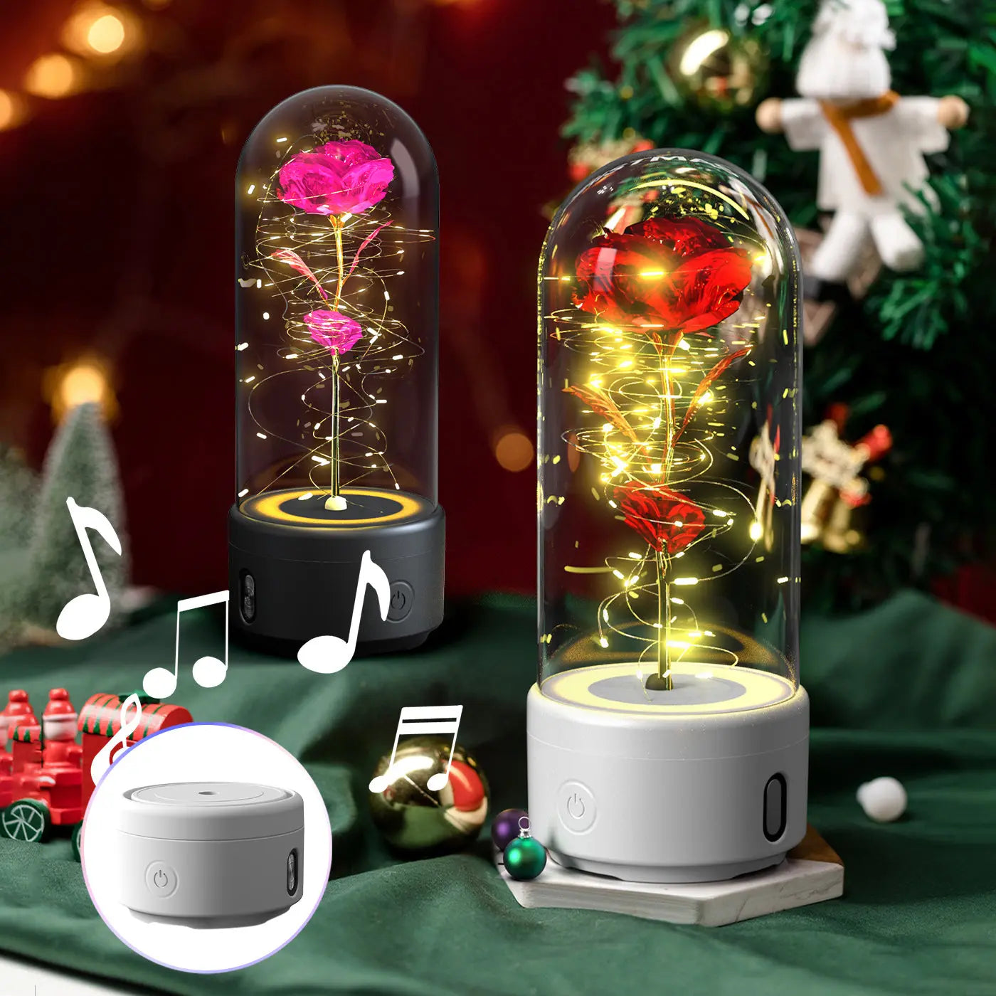 Creative 2 In 1 Rose Flowers LED Light And Bluetooth-compatible Speaker Valentine's Day Gift Rose Luminous Night Light Ornament In Glass Cover tableandwalllamps