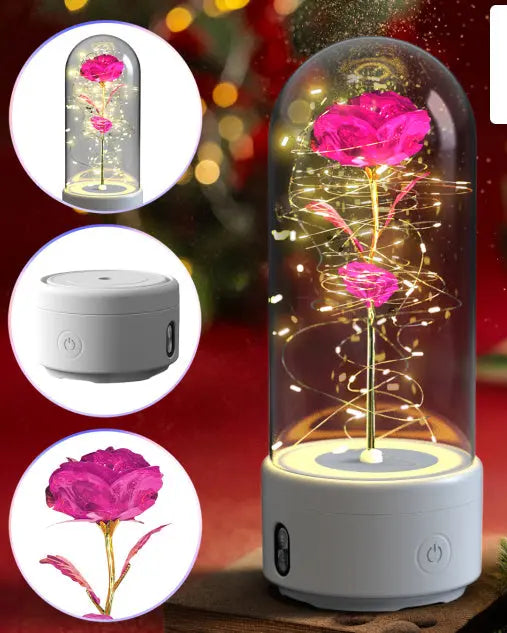 Creative 2 In 1 Rose Flowers LED Light And Bluetooth-compatible Speaker Valentine's Day Gift Rose Luminous Night Light Ornament In Glass Cover tableandwalllamps