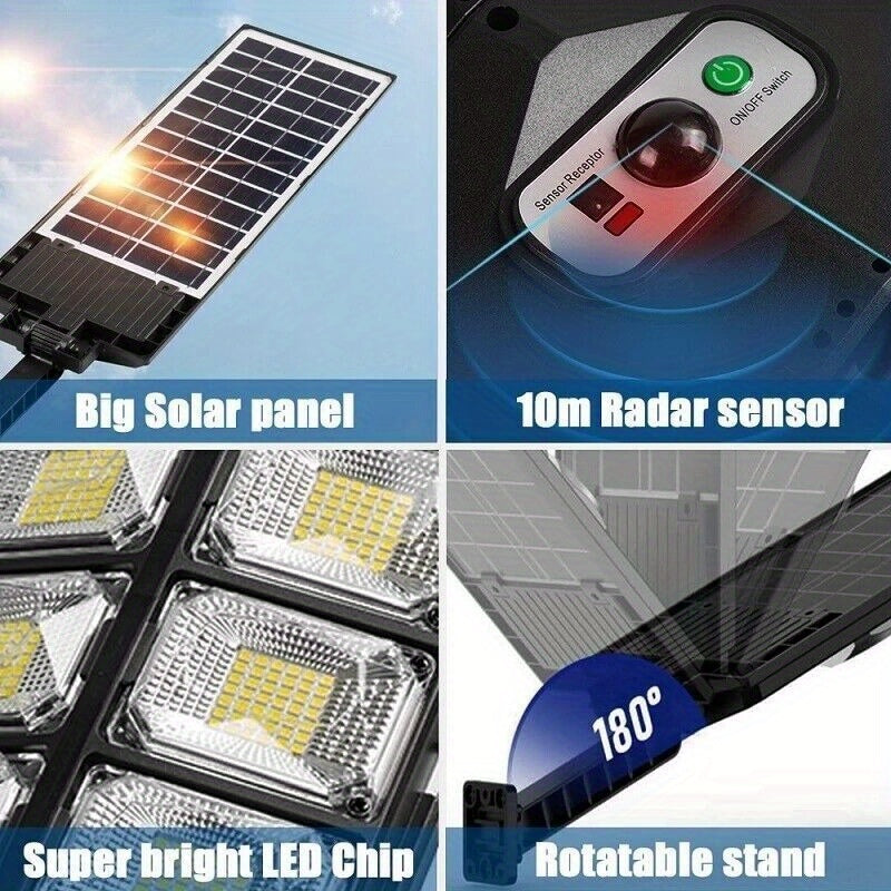 1pc Solar Street Light IP65 Waterproof 6500K 100000LM 200LED/504 LED Solar Parking Street Light (Dusk To Dawn) With Foldable Bracket Solar Flood Light (Wide Angle Motion Sensor And Remote Control) For Commercial Area Lighting tableandwalllamps