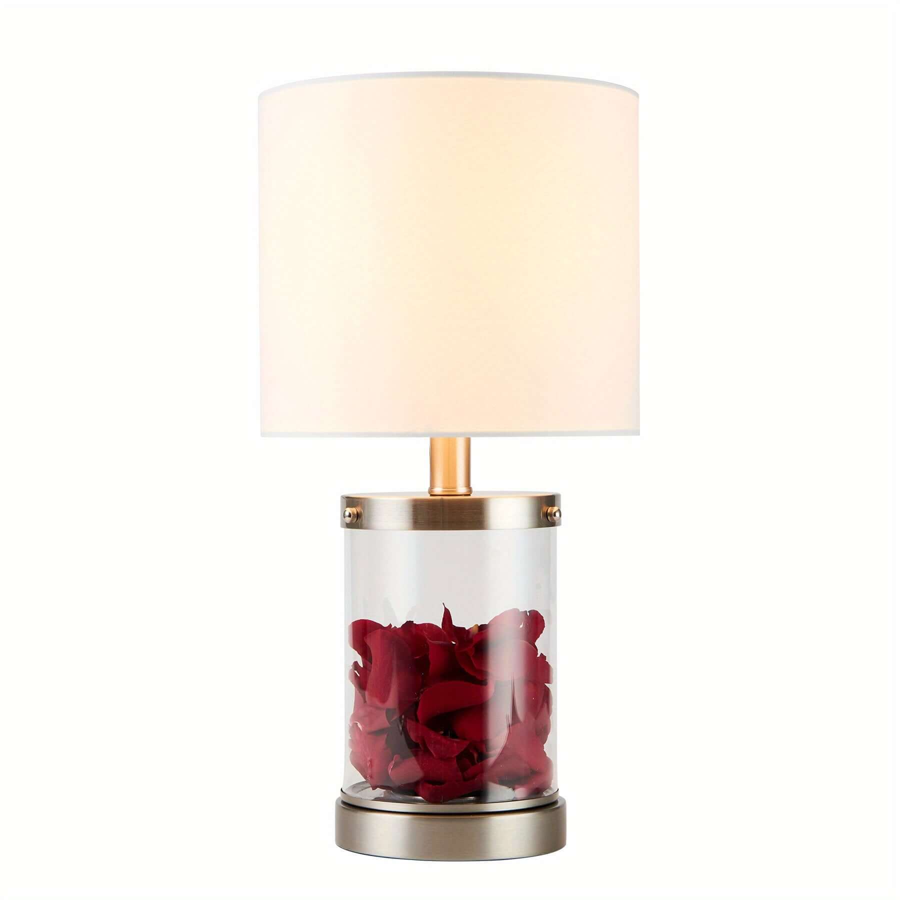 Modern Metal Table Lamp With White Fabric Shade In Brushed Nickel Finish With 2A USB Port tableandwalllamps