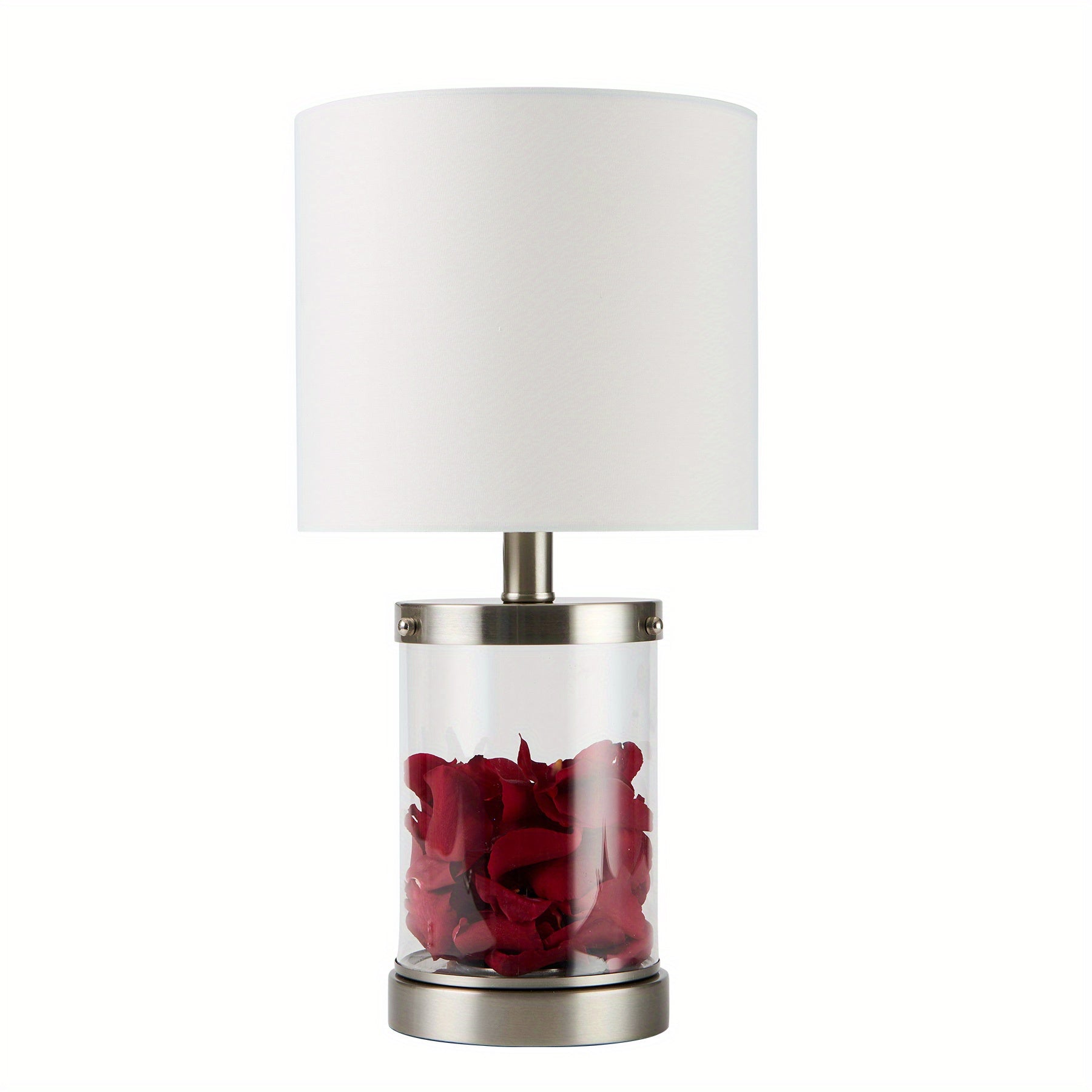 Modern Metal Table Lamp With White Fabric Shade In Brushed Nickel Finish With 2A USB Port tableandwalllamps