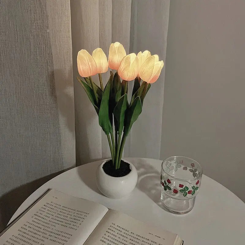 LED Tulip Flower Night Light Artificial Flowerpot Potted Plant Landscape Table Lamp Home Bedroom Living Room Decoration Gift tableandwalllamps