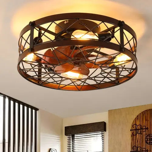 Cage Ceiling Fan With Light, Black, Recessed Ceiling Fan Light, Farmhouse Small Ceiling Fan With Light Fixture, Bedroom Reversible Fan - E26 Bulb Included -Unavailable Platform - Amazon - Temu tableandwalllamps