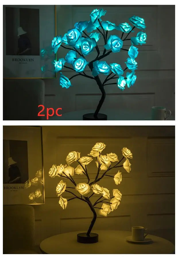 Rose Flower Lamp USB Battery Operated LED Table Lamp Bonsai Tree Night Lights Garland Bedroom Decoration Lights Home Decor tableandwalllamps