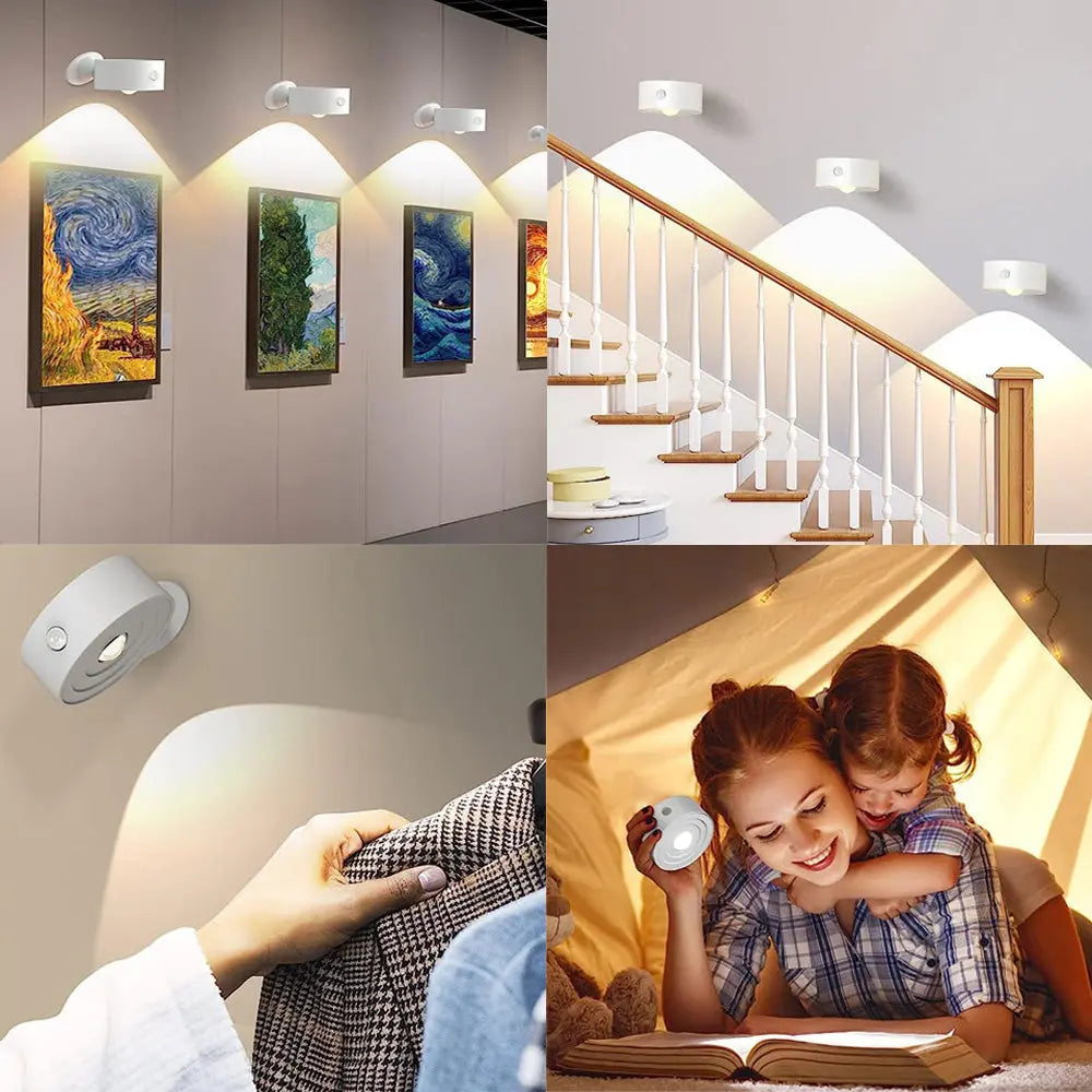 Rechargeable LED Wall Sconces Light Motion Sensor Wall Cordless Lights 360° Rotatable Magnetic Reading Lamp For Indoor Bedroom tableandwalllamps