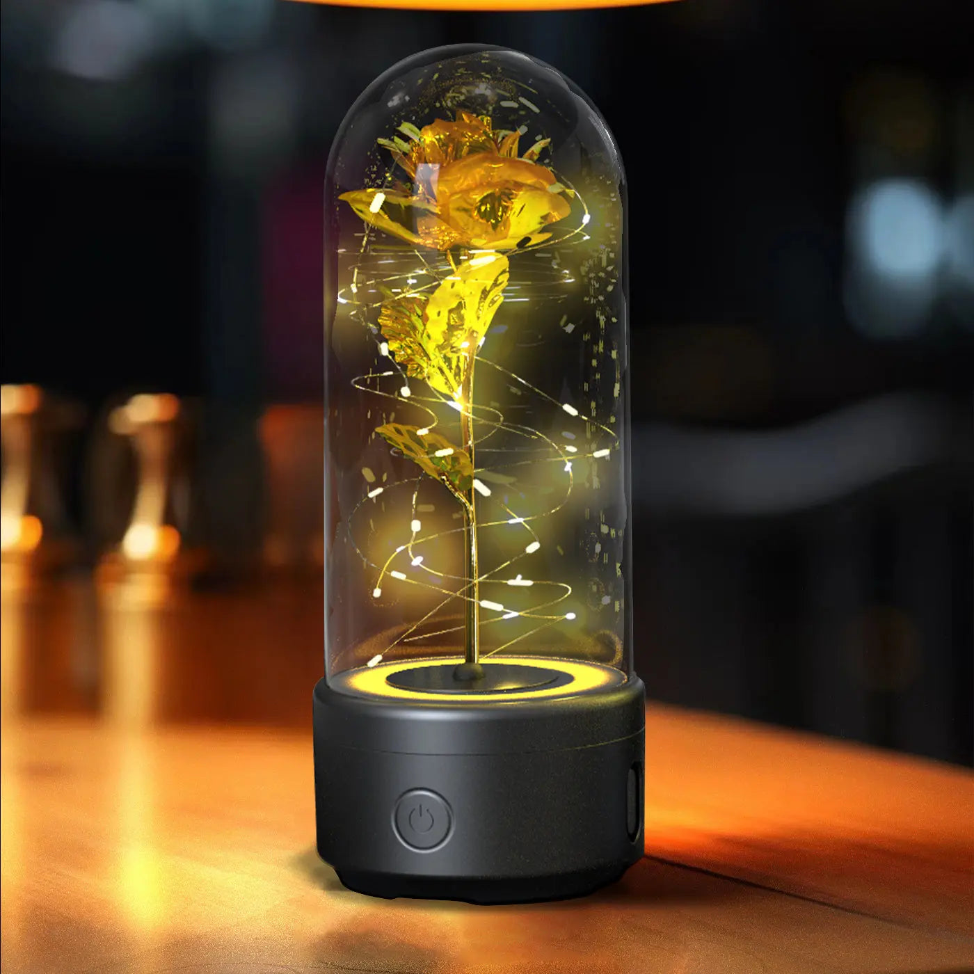 Creative 2 In 1 Rose Flowers LED Light And Bluetooth-compatible Speaker Valentine's Day Gift Rose Luminous Night Light Ornament In Glass Cover tableandwalllamps