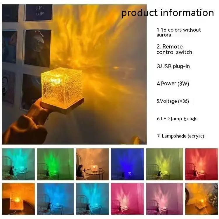 16 Colors LED Water Ripple Ambient Night Light USB Rotating Projection Crystal Table Lamp RGB Dimmable Home Decoration tableandwalllamps