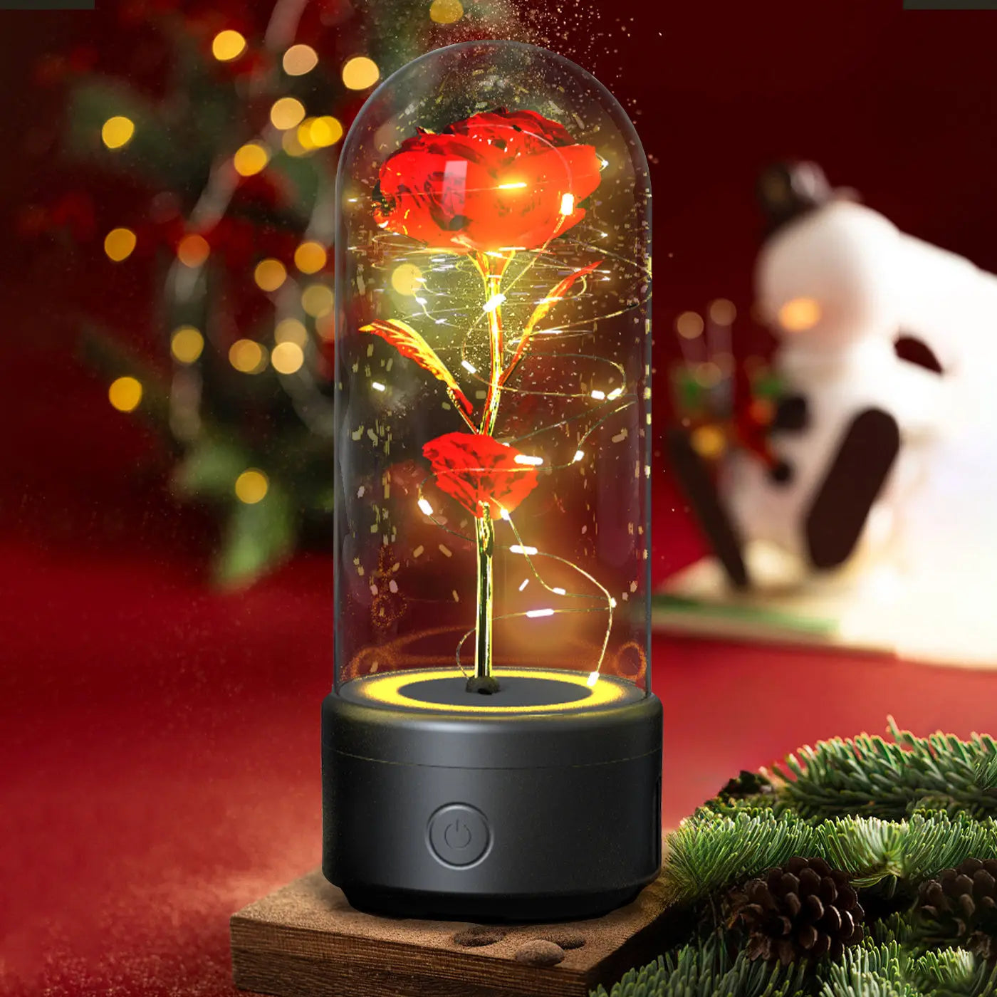 Creative 2 In 1 Rose Flowers LED Light And Bluetooth-compatible Speaker Valentine's Day Gift Rose Luminous Night Light Ornament In Glass Cover tableandwalllamps