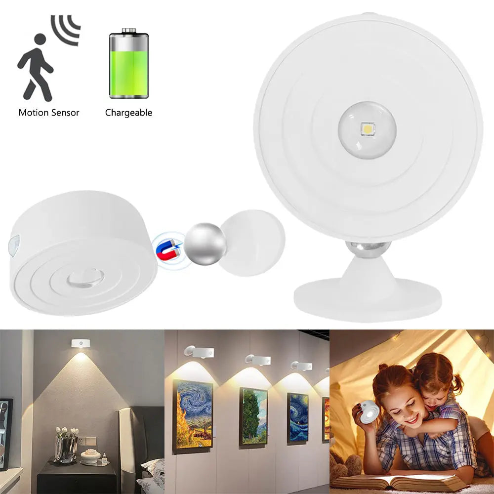 Rechargeable LED Wall Sconces Light Motion Sensor Wall Cordless Lights 360° Rotatable Magnetic Reading Lamp For Indoor Bedroom tableandwalllamps