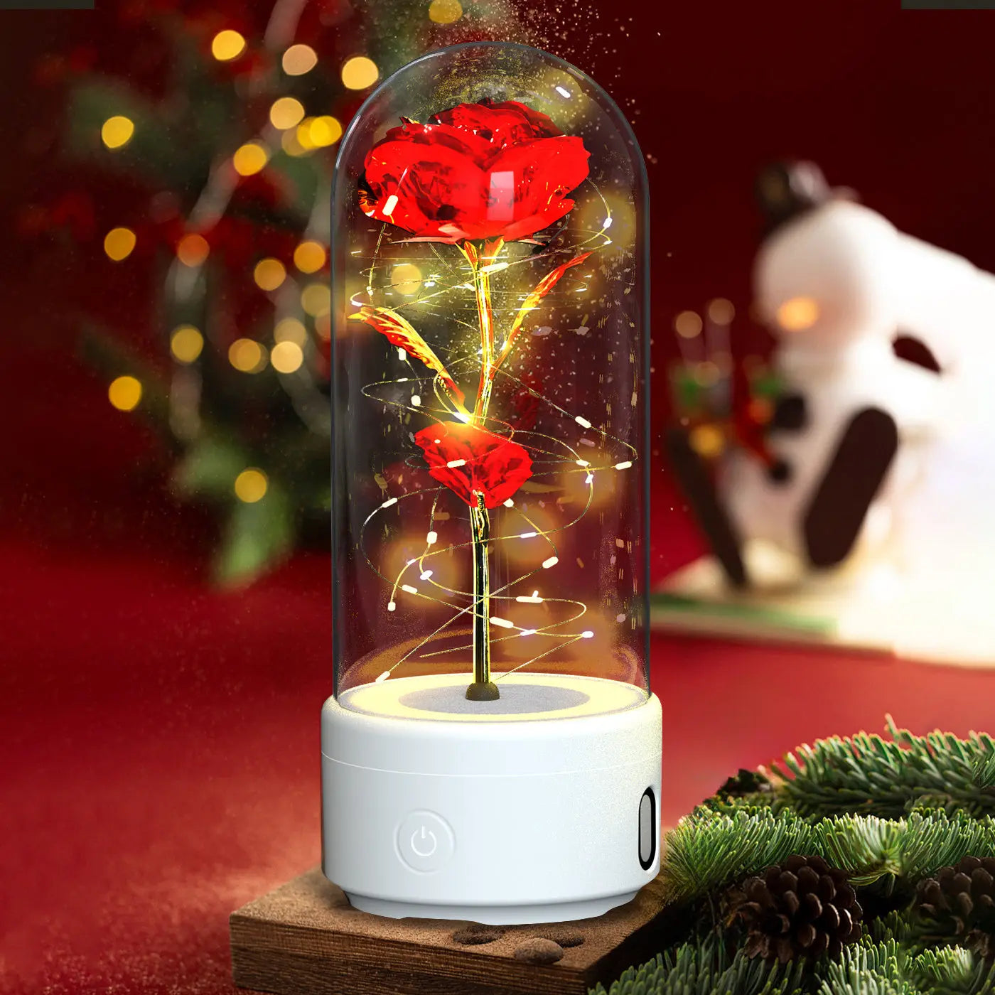 Creative 2 In 1 Rose Flowers LED Light And Bluetooth-compatible Speaker Valentine's Day Gift Rose Luminous Night Light Ornament In Glass Cover tableandwalllamps