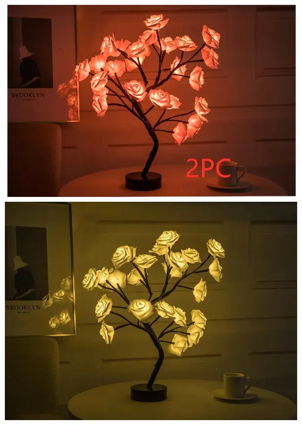 Rose Flower Lamp USB Battery Operated LED Table Lamp Bonsai Tree Night Lights Garland Bedroom Decoration Lights Home Decor tableandwalllamps