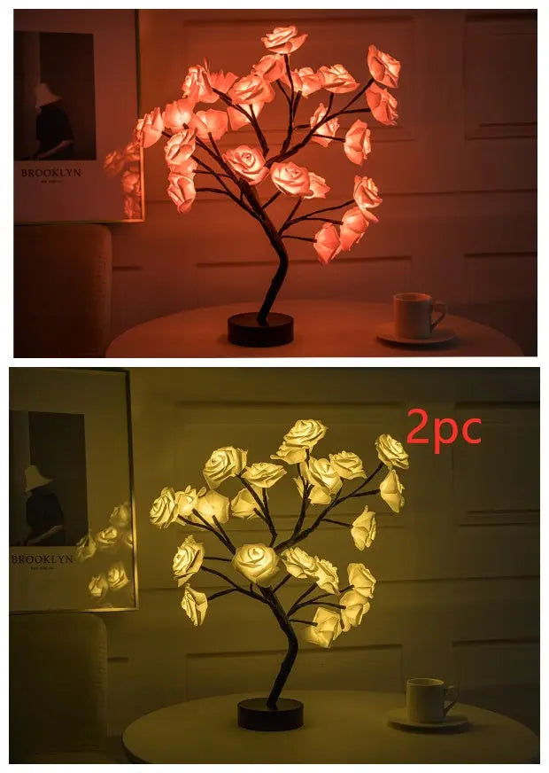 Rose Flower Lamp USB Battery Operated LED Table Lamp Bonsai Tree Night Lights Garland Bedroom Decoration Lights Home Decor tableandwalllamps