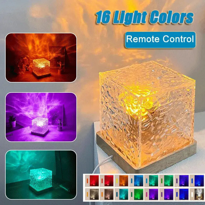 16 Colors LED Water Ripple Ambient Night Light USB Rotating Projection Crystal Table Lamp RGB Dimmable Home Decoration tableandwalllamps