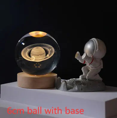 3D Crystal Ball Night Light Solar System Cosmic Theme LED Decoration Light Wooden Base Astronomy Nightlights Birthday Gift tableandwalllamps