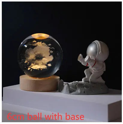 3D Crystal Ball Night Light Solar System Cosmic Theme LED Decoration Light Wooden Base Astronomy Nightlights Birthday Gift tableandwalllamps