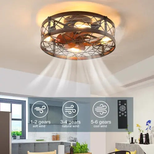 Cage Ceiling Fan With Light, Black, Recessed Ceiling Fan Light, Farmhouse Small Ceiling Fan With Light Fixture, Bedroom Reversible Fan - E26 Bulb Included -Unavailable Platform - Amazon - Temu tableandwalllamps