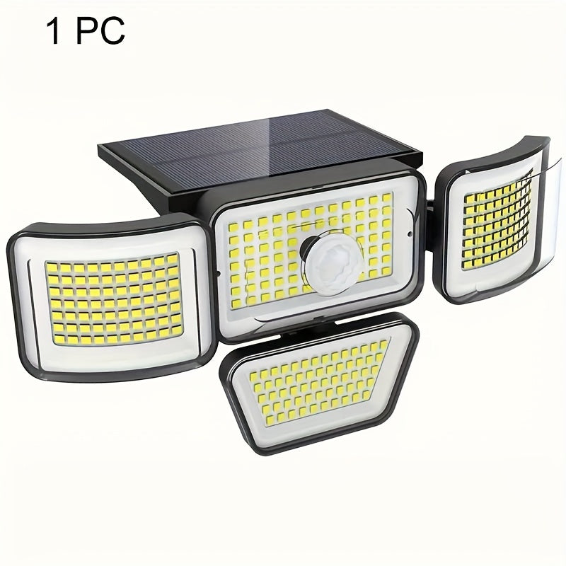 1pcs Solar Outdoor Light, 278LED 3000LM Motion Sensor Light 6500K Solar Light, 4 Heads Security Flood Light, 300° Wide Angle Wall Light With 3 Modes Suitable For Garden Yard Pathway Garage Street Light tableandwalllamps