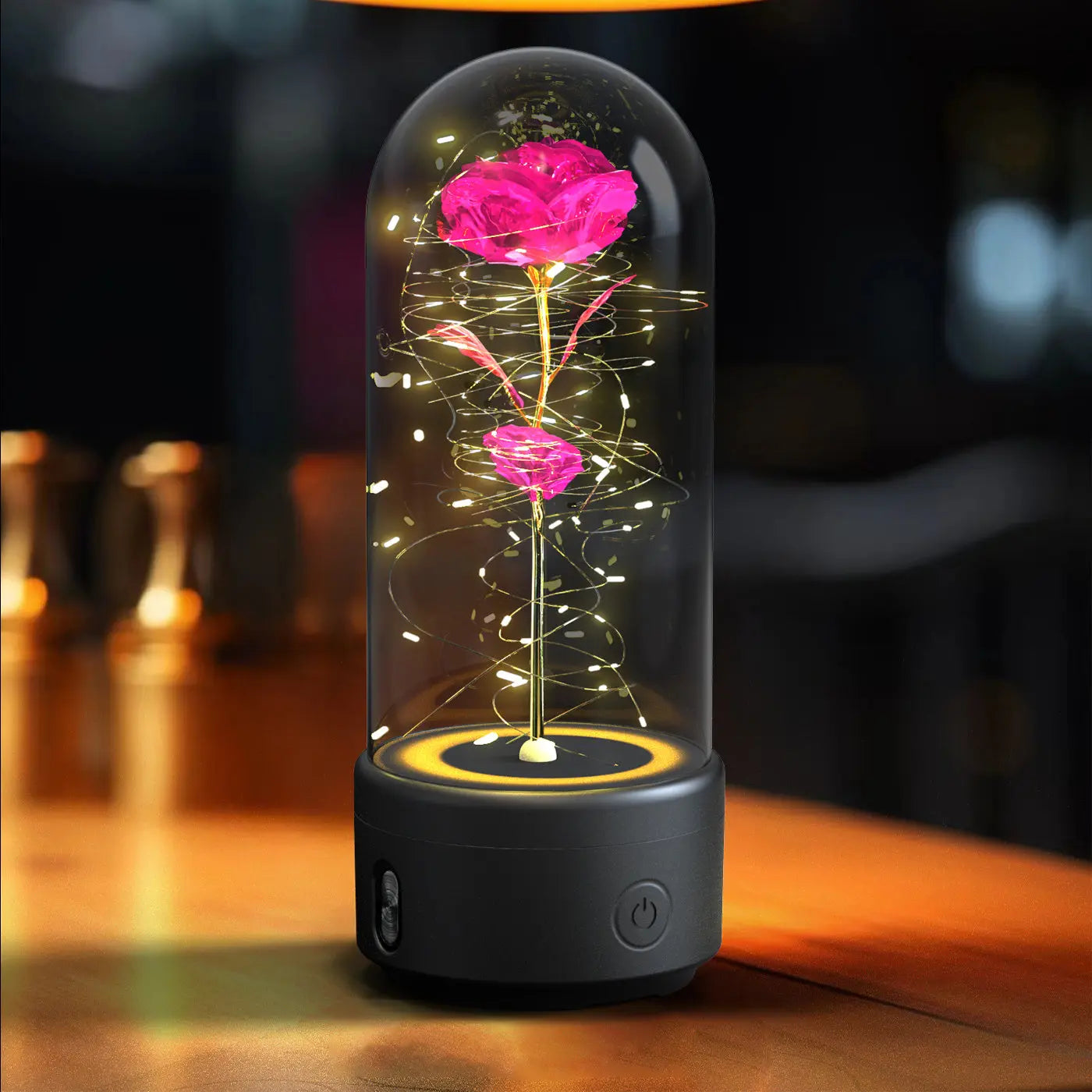 Creative 2 In 1 Rose Flowers LED Light And Bluetooth-compatible Speaker Valentine's Day Gift Rose Luminous Night Light Ornament In Glass Cover tableandwalllamps