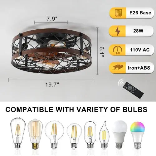 Cage Ceiling Fan With Light, Black, Recessed Ceiling Fan Light, Farmhouse Small Ceiling Fan With Light Fixture, Bedroom Reversible Fan - E26 Bulb Included -Unavailable Platform - Amazon - Temu tableandwalllamps