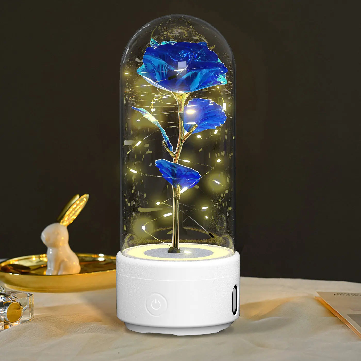 Creative 2 In 1 Rose Flowers LED Light And Bluetooth-compatible Speaker Valentine's Day Gift Rose Luminous Night Light Ornament In Glass Cover tableandwalllamps