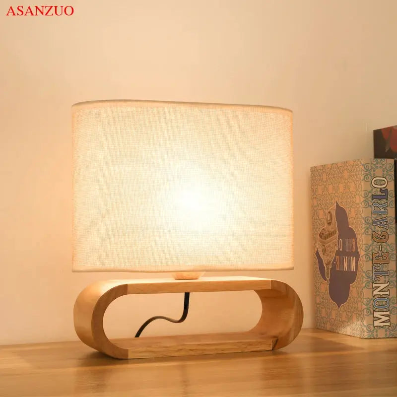 Nordic wood base table lamp cloth lampshade table lights for living room bedroom bedside desk lamp reading lights fixture E27 tableandwalllamps