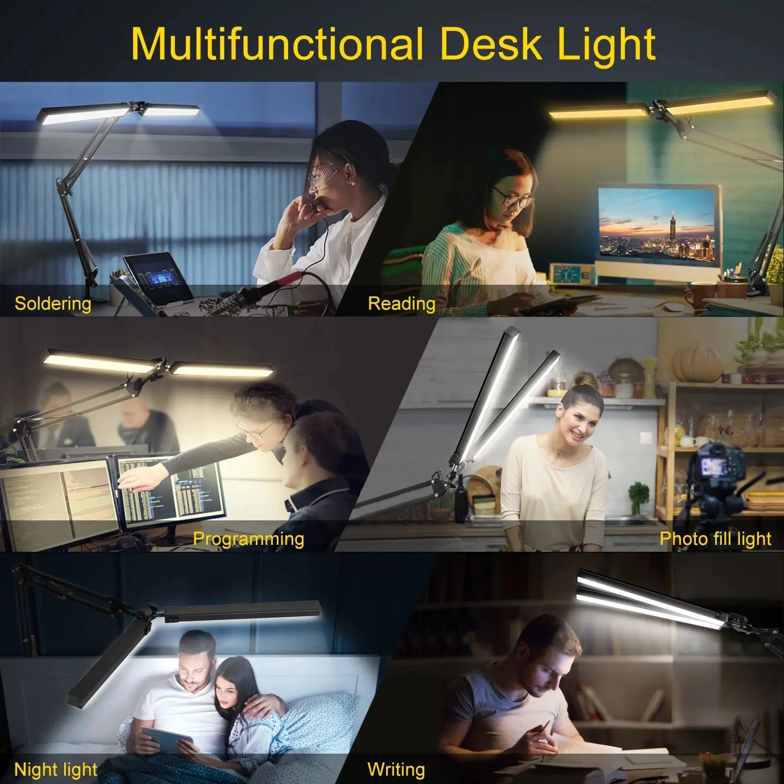 24W LED Desk Lamp for Home Office Dual Swing Arm Eye-Caring Architect Task Lamp Adjustable Foldable Table Lamp 3 Lighting Modes tableandwalllamps