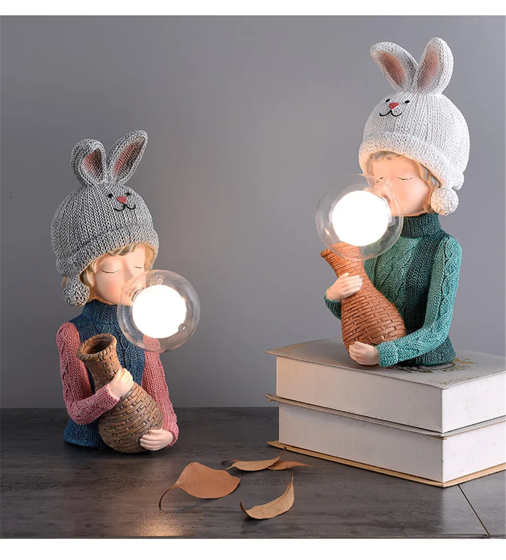 Nordic Ins Vase Hat Girl Cartoon Resin Table Lamp For Children room Bedroom Creative Bedside Standing decoration table lights tableandwalllamps