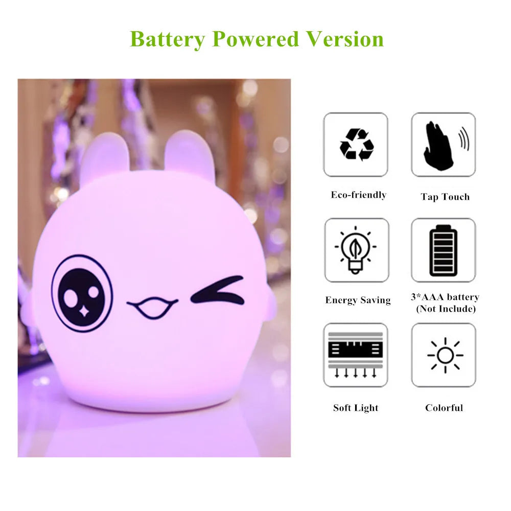 Rabbit Cow Cat LED Night Light Touch Sensor Colorful Battery Powered Silicone Animal Lamp for Children Baby Gift tableandwalllamps