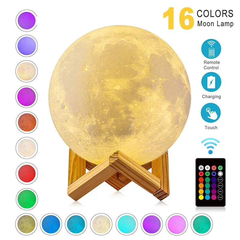 LED Saturn Lamp Starry Sky Night Light Colored Touch Type Rechargeable 3D Printed Moon Lamps for Room Decoration Christmas Gifts tableandwalllamps