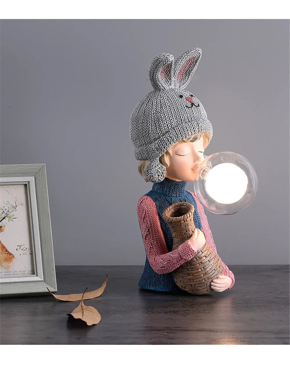 Nordic Ins Vase Hat Girl Cartoon Resin Table Lamp For Children room Bedroom Creative Bedside Standing decoration table lights tableandwalllamps