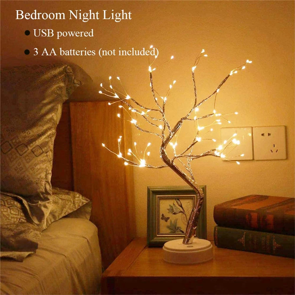 LED Night Light Mini Christmas Tree Copper Wire Garland Lamp For Kids Home Bedroom Decoration Decor Fairy Light Holiday lighting tableandwalllamps