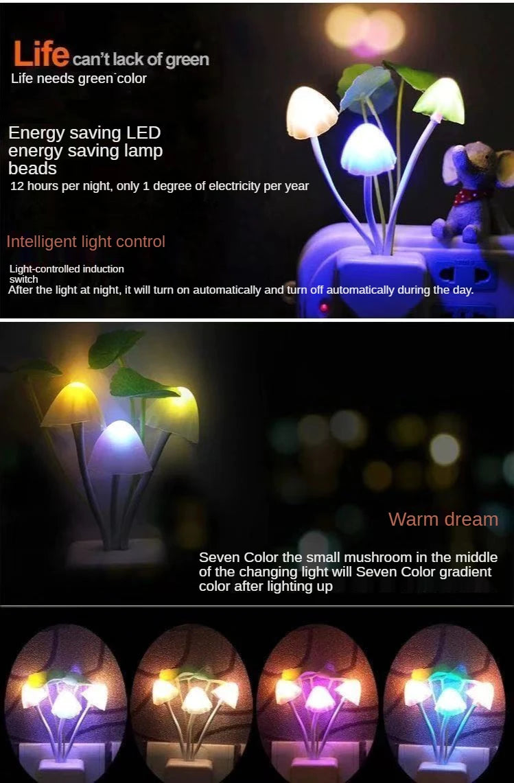 LED Night Light Sensor 3 LED Colorful Dream Flower Mushroom Lamp Novelty Night Light Bedroom Babyroom Lamps for Kids Gifts tableandwalllamps