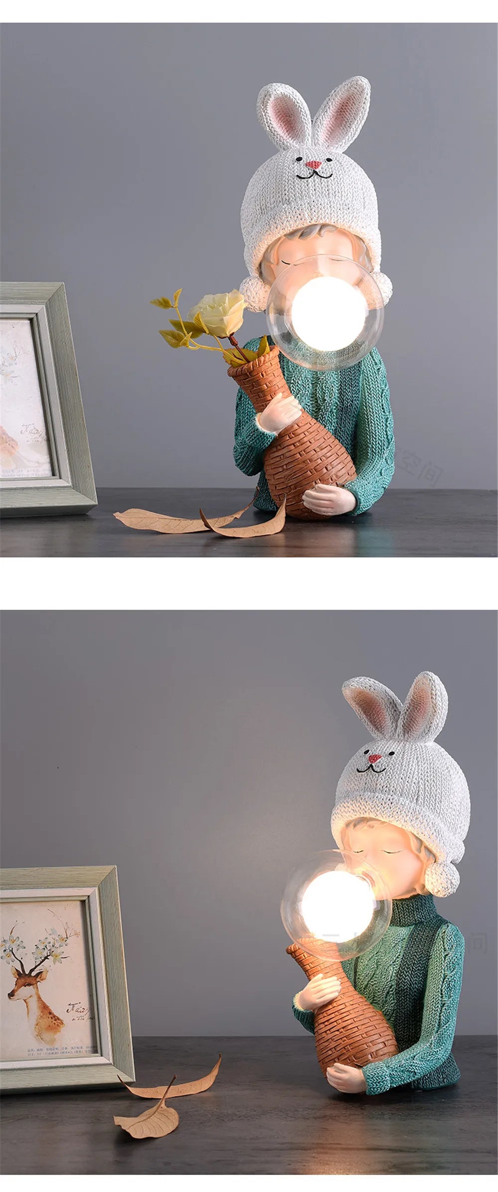 Nordic Ins Vase Hat Girl Cartoon Resin Table Lamp For Children room Bedroom Creative Bedside Standing decoration table lights tableandwalllamps