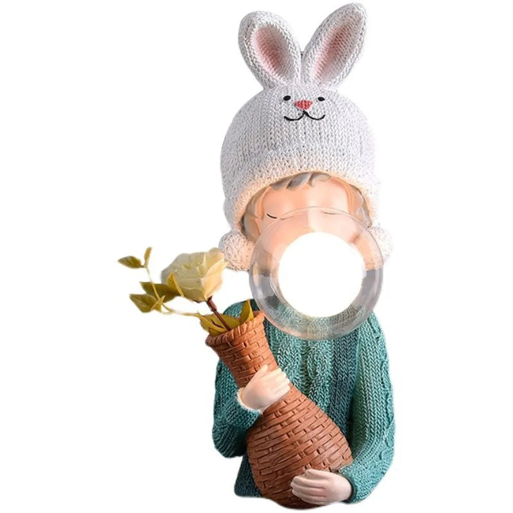 Nordic Ins Vase Hat Girl Cartoon Resin Table Lamp For Children room Bedroom Creative Bedside Standing decoration table lights tableandwalllamps