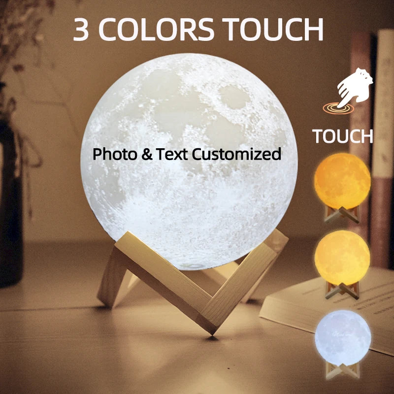 Personalized 3D Printing Moon Lamp Customized Photo Text Night Light USB Rechargeable Birthday Mother Day Lunar Christmas Gift tableandwalllamps