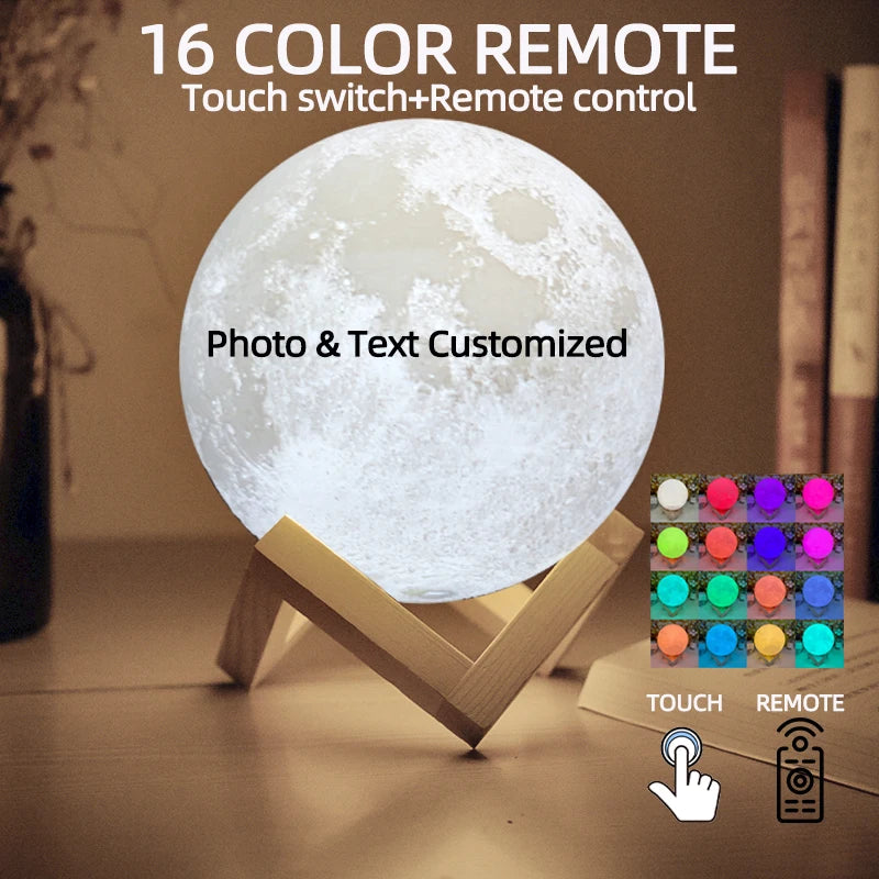 Personalized 3D Printing Moon Lamp Customized Photo Text Night Light USB Rechargeable Birthday Mother Day Lunar Christmas Gift tableandwalllamps