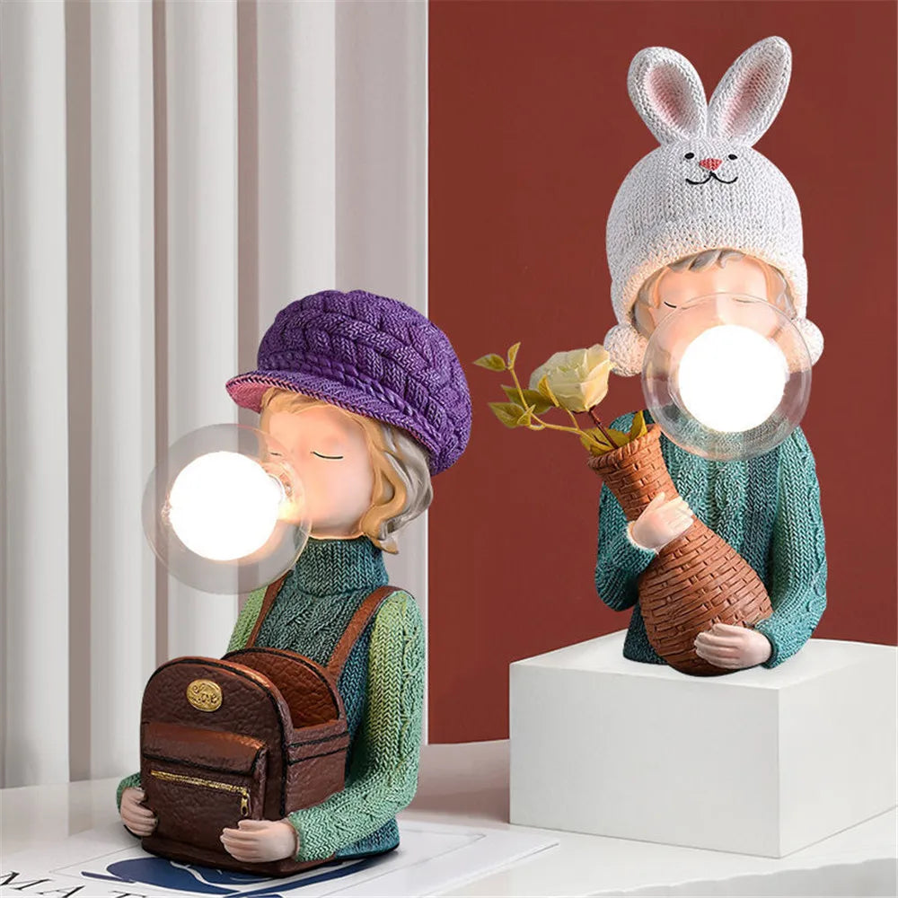 Nordic Ins Vase Hat Girl Cartoon Resin Table Lamp For Children room Bedroom Creative Bedside Standing decoration table lights tableandwalllamps