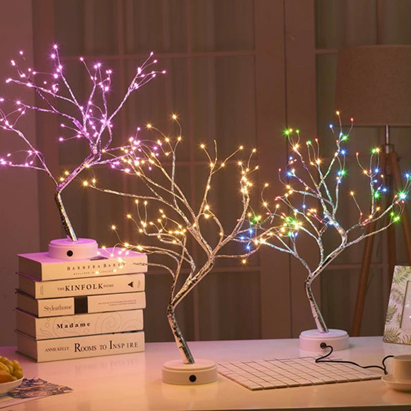 LED Night Light Mini Christmas Tree Copper Wire Garland Lamp For Kids Home Bedroom Decoration Decor Fairy Light Holiday lighting tableandwalllamps