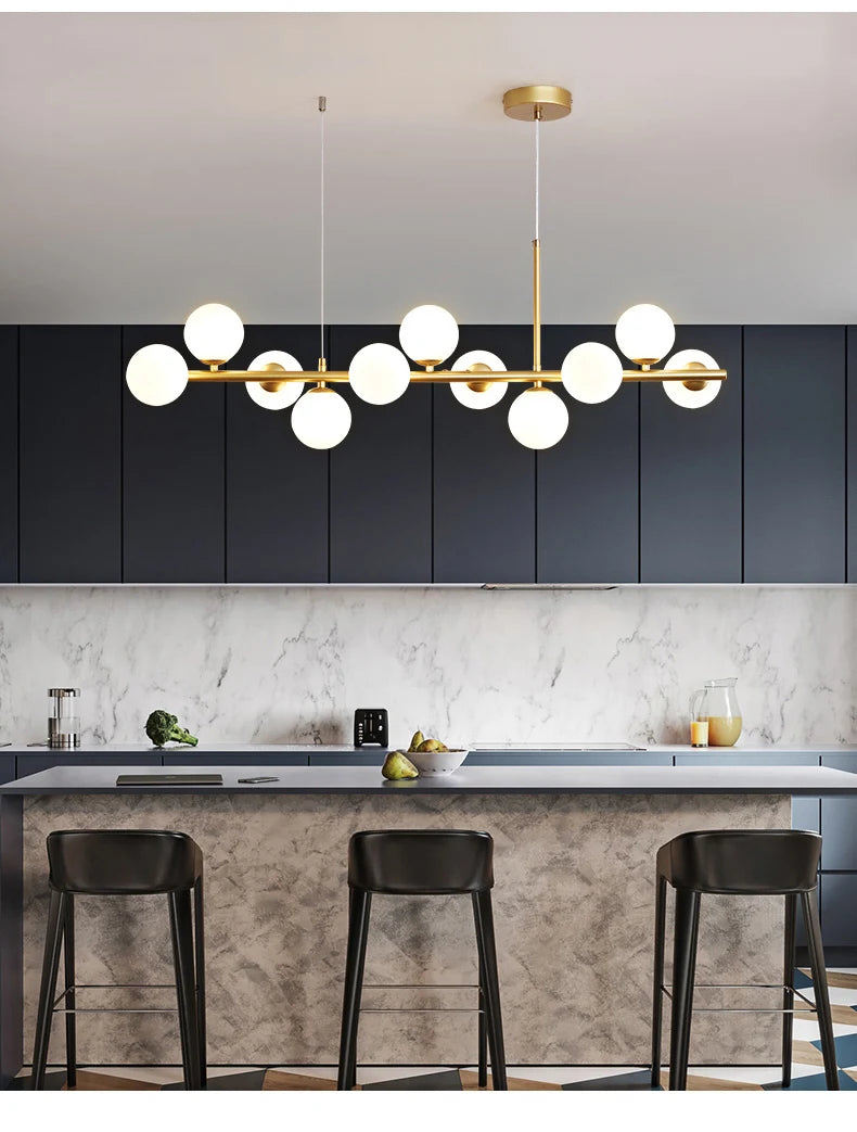 Nordic Modern LED Pendant Gold Light Glass Ball 11 Heads Hanging Lamp for Kitchen Living Dining Room Suspension Luminaire Design