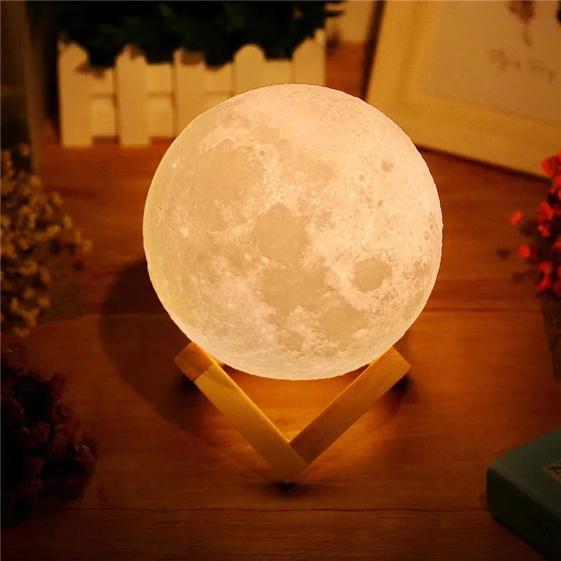 3D Print Moon Lamp Rechargeable 2 Color Touch Moon Lamp LED Night Light Children's Night Lamp Bedroom Decoration Birthday Gifts tableandwalllamps