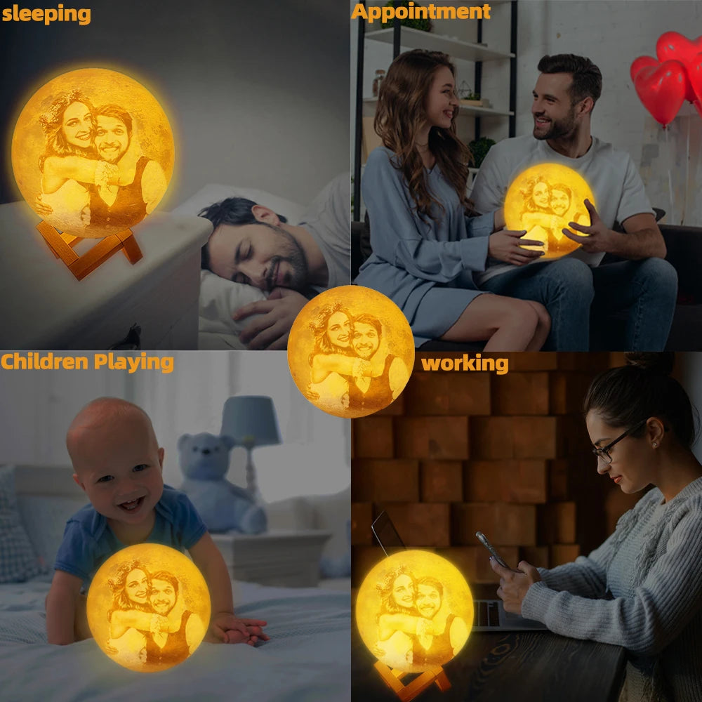 Personalized 3D Printing Moon Lamp Customized Photo Text Night Light USB Rechargeable Birthday Mother Day Lunar Christmas Gift tableandwalllamps