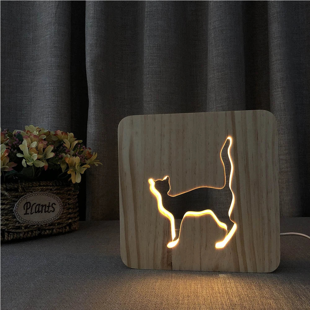 Ins Wooden Lamp Animal Cat Paw Lamp 3D USB LED Table Light Switch Control Wood Carving bed Lamp for Child kids Room Decoration tableandwalllamps